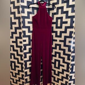 Red stretch velvet jumpsuit, size small